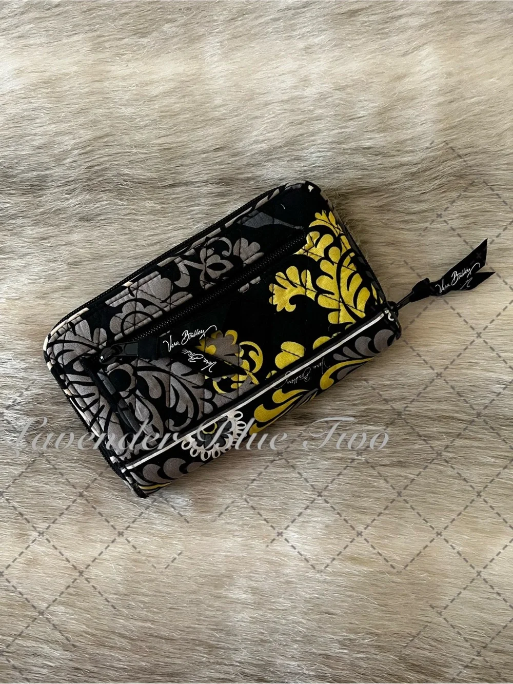 VERA BRADLEY Baroque 2008 Long Turnlock Wallet Black Yellow Y2K